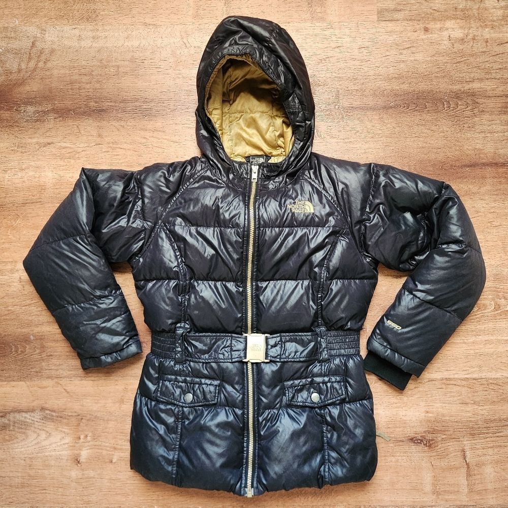 Kids The North Face Cocolee Black Gold Down Puffer Coat M 10/12 - Picture 3 of 16